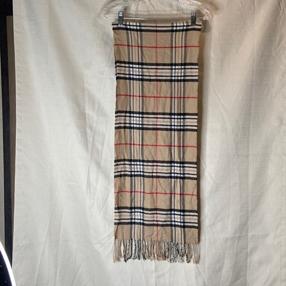 Cashmere Feel Scotland Design Scarf tan plaid